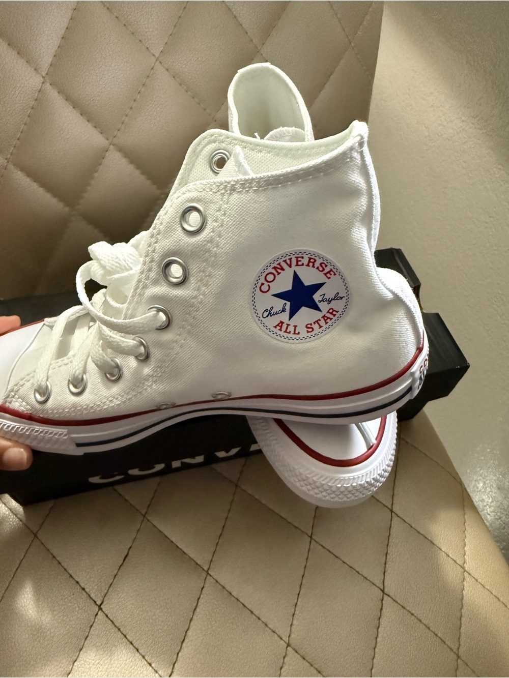 Converse woman White High-Top Sneakers with Red and Blue Accents
